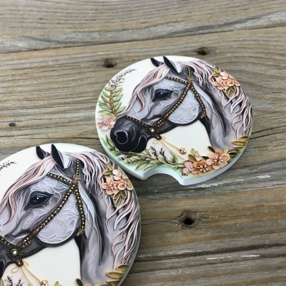 Floral Horse Paper Quilling Art Car Coasters - Set of 2 - Picture 4 of 7